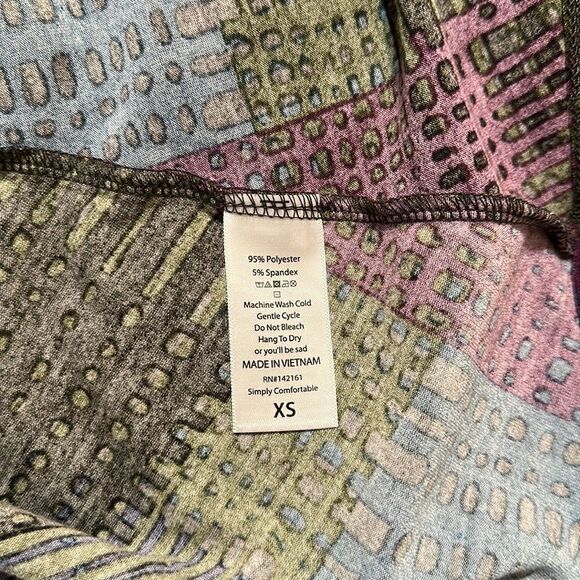 LuLaRoe XS Purple Green Gray Blue Crewneck Short Sleeve Hi Low Dress - Picture 8 of 12